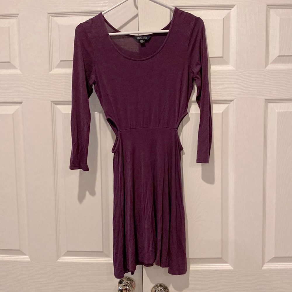 Purple 3/4 Sleeve Cutout Mini Dress